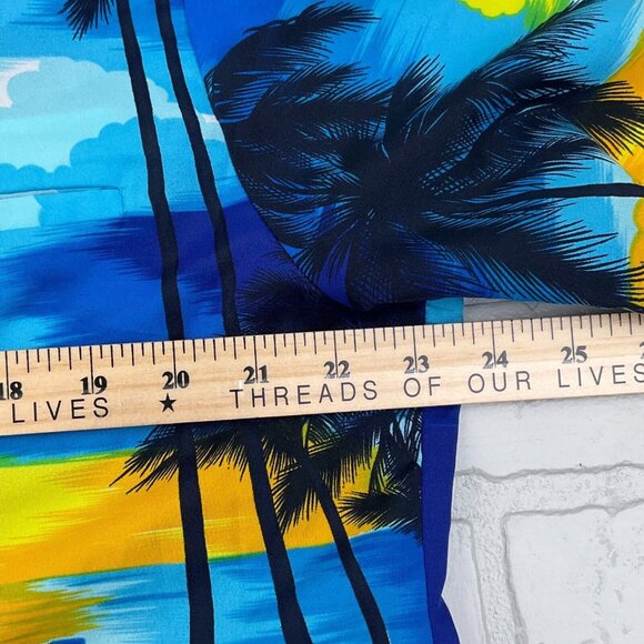 Rai Nani Shirt Men XLarge Blue Yellow Hawaiian Palm Aloha Camp Sun Palm Boat VTG - Picture 5 of 8